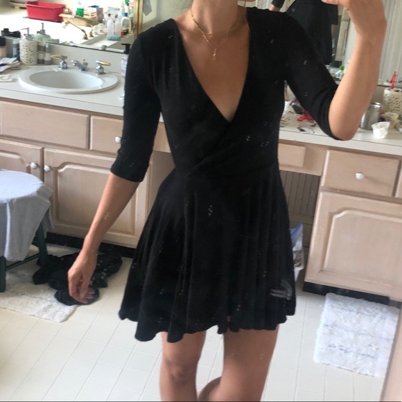 black wrap skater dress